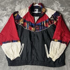 Vintage Bold Spirit Woman Red Black Windbreaker Nylon Track Jacket Plus Size 2X